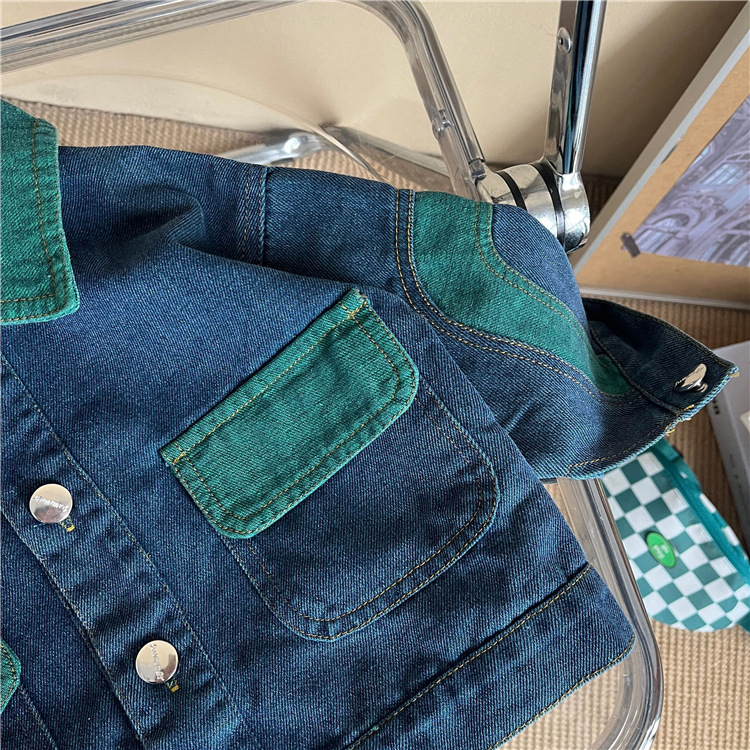 儿童牛仔外套春秋装男童洋气长袖开衫小宝宝春秋季新款拼色上衣潮详情6