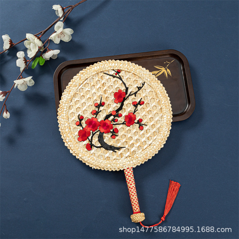 复古中国风古典麦秆带花蒲扇手编扇手摇扇扇子大蒲扇遛弯扇梅花扇详情3