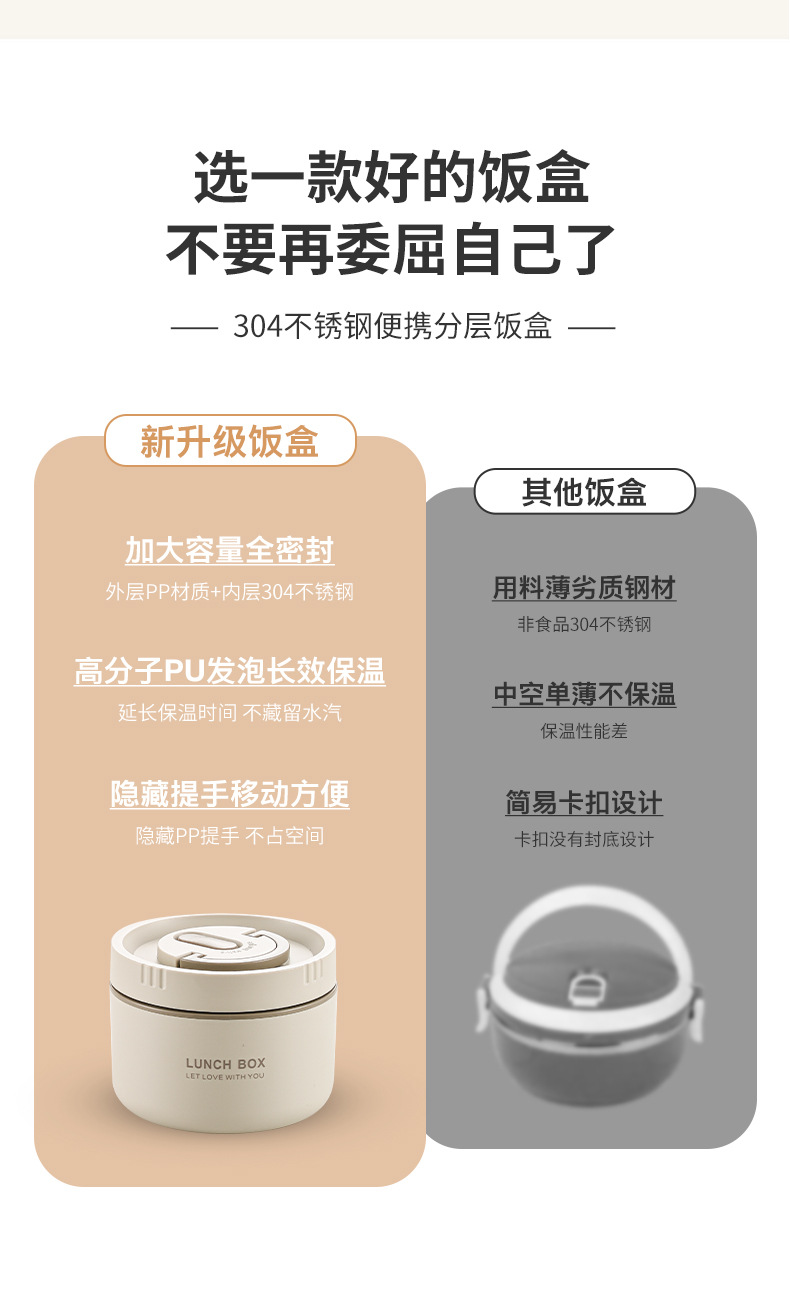 304 stainless steel multi-layer student insulated lunch box, office worker bento box, microwave oven heating tape cover, soup bowl, stainless steel lunch box, stainless steel bento box, lunch box, portable tableware pic 3