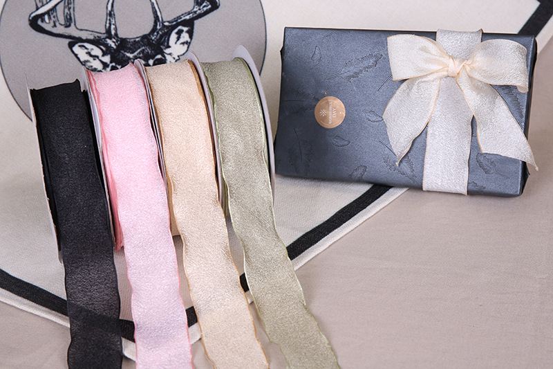 Dingxin fish tail Ribbon wholesale Korean version wave-burned edge yarn ribbon handcrafted hair accessory bow gift box packaging ribbon pic 10