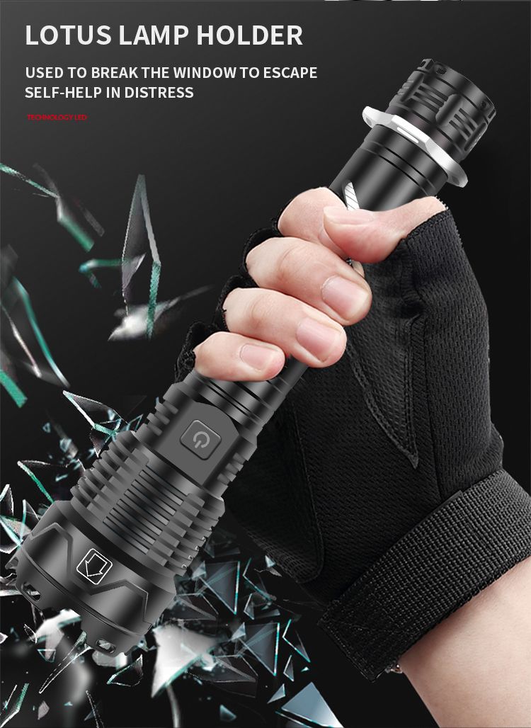 跨境XHP160强光手电筒 输入输出伸缩变焦强光手电筒Type-cUSB充电详情14