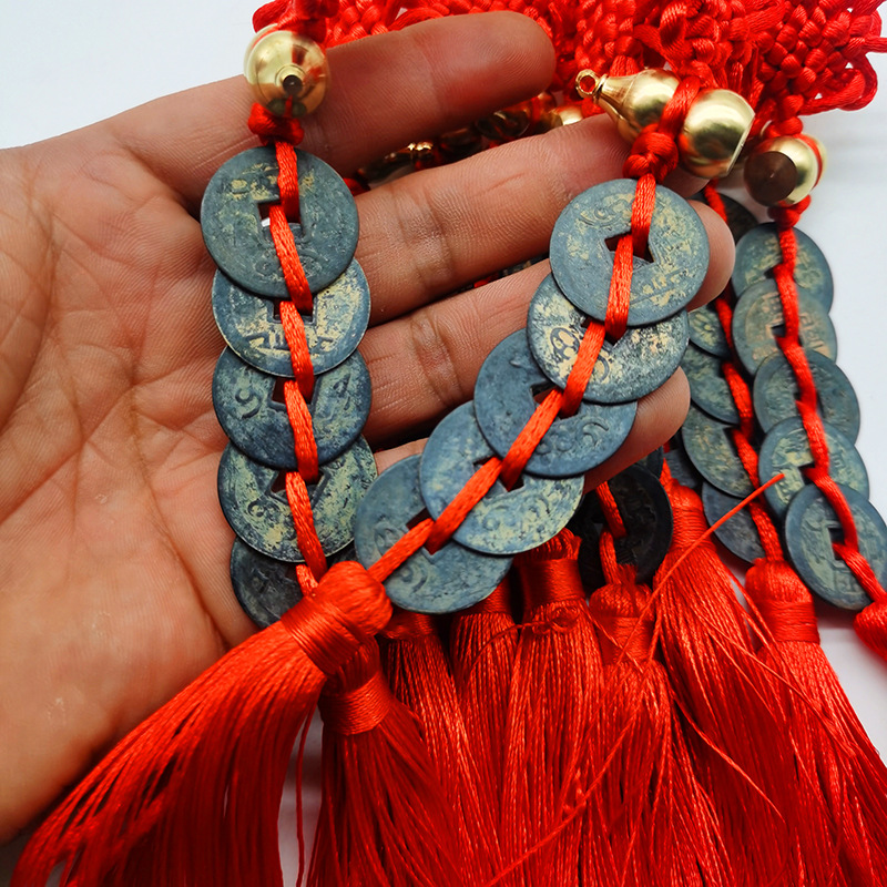 Cinnabar Fulu frosted gold gourd pendant, painted bagua metal gourd pendant, black copper five-emperor coin gourd pendant pic 5