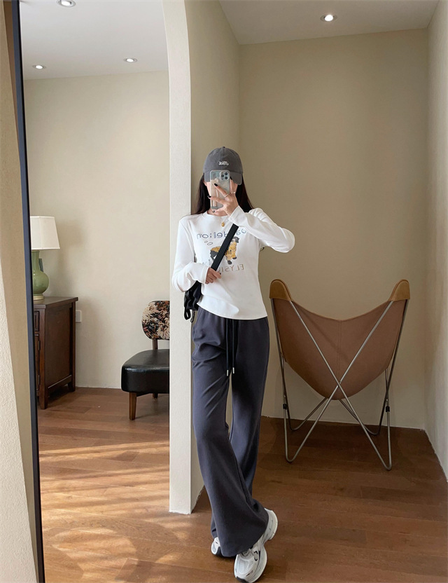 Playful and youthful embroidered printed puppy loose straight top straight-shoulder round-neck long-sleeved T-shirt for women 2025 early Spring G021418 pic 18