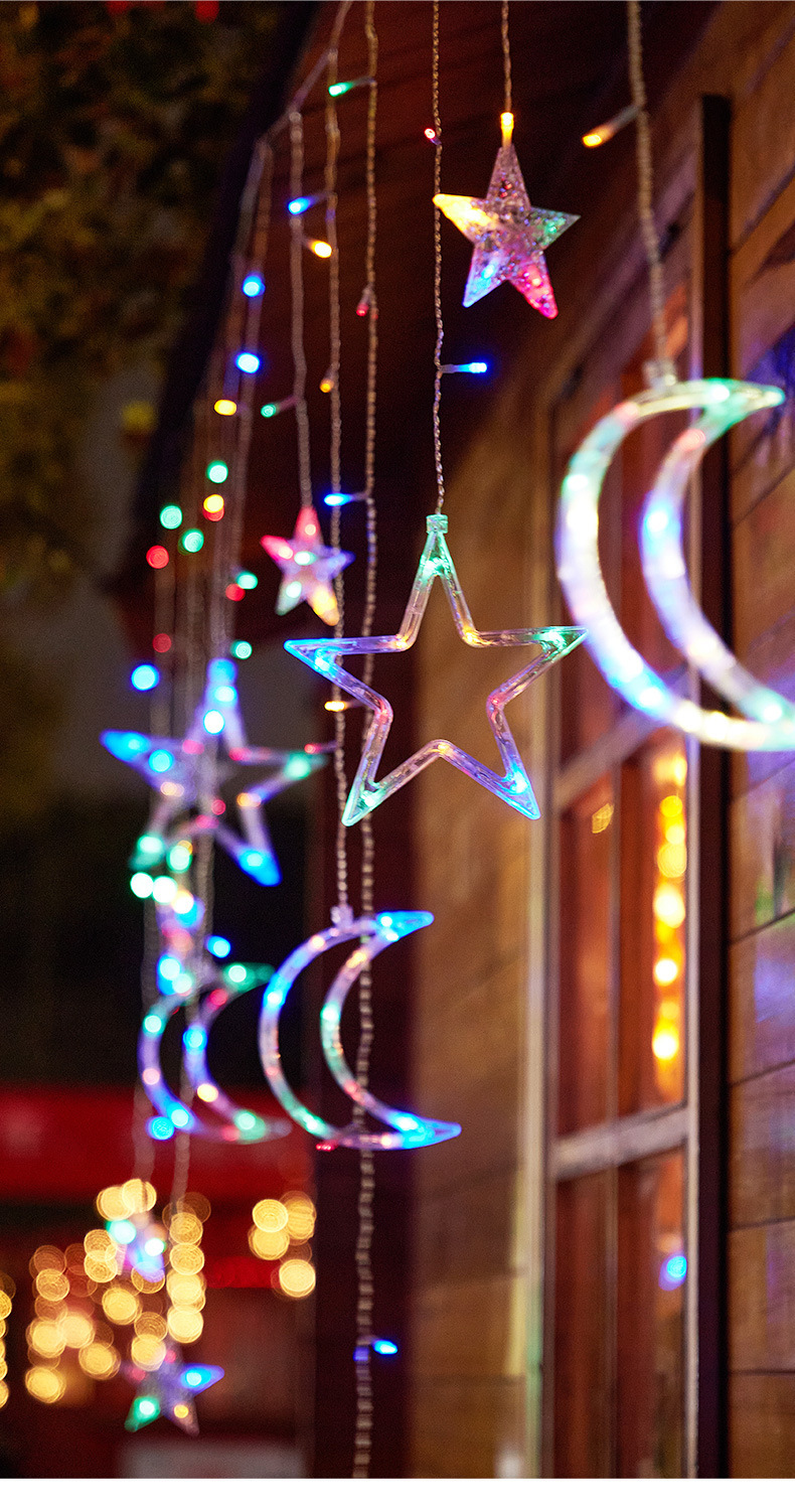 跨境LED星月窗帘灯露营太阳能遥控星星灯圣诞节日房间庭院装饰灯详情10