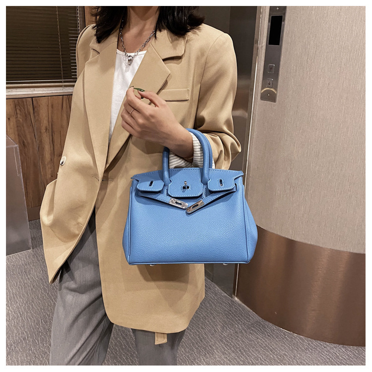 Lychee pattern platinum bag 2021 new style Kelly bag for brides, wedding bags and women, large capacity hand-held bag, shoulder crossbody, soft surface pic 31