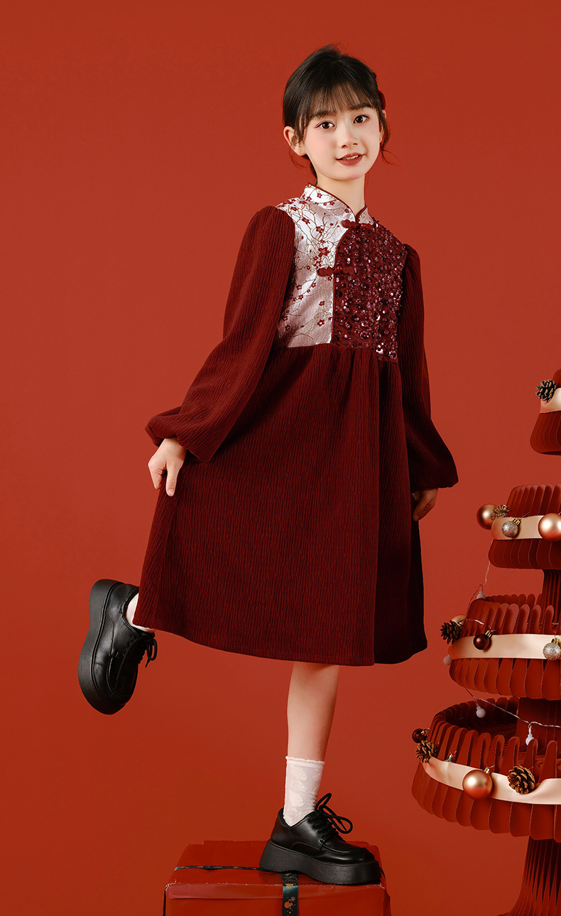 女童复古中国风2024秋冬新款刺绣儿童礼服公主裙典雅中大童连衣裙详情12