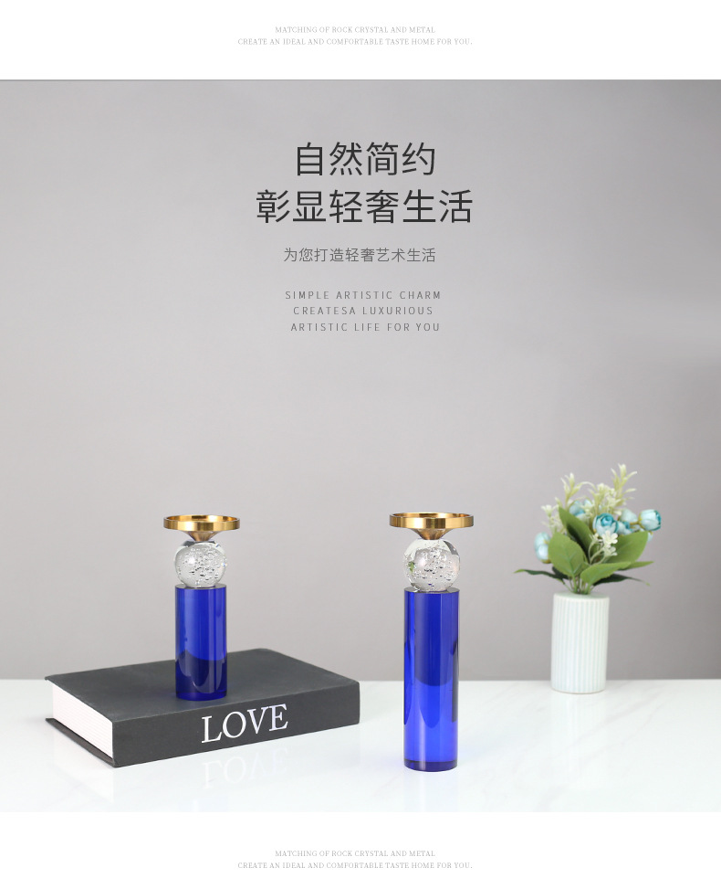 Modern and simple home furnishings, grey and blue crystal candlesticks, creative geometric decorative items, dining table decoration items pic 21