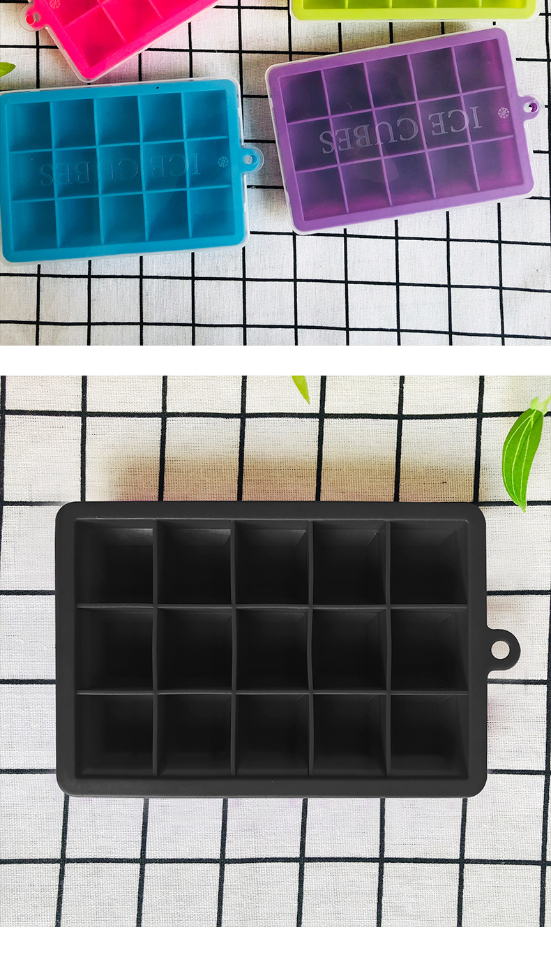 硅胶冰格15格方形带盖冰格模具家用制冰器冰格冰块模具详情8