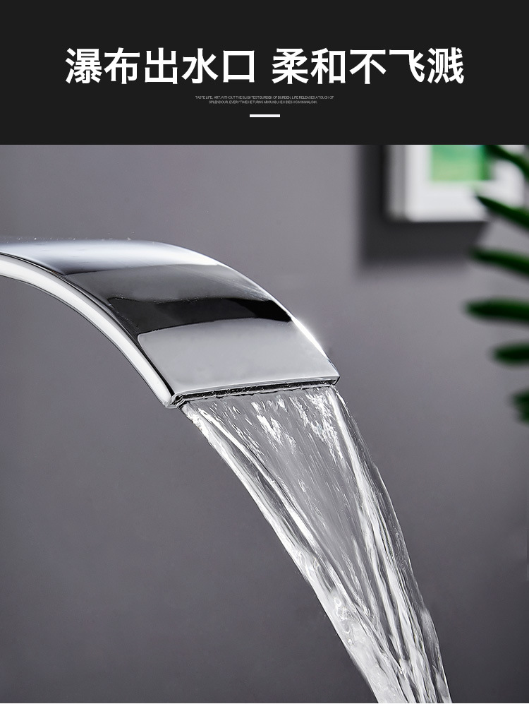 Cross-border basin waterfall faucet, wide-mouth stainless steel mirror finish, square elbow, cold and hot water countertop basin faucet pic 10