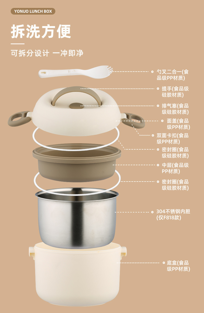 新款学生饭盒微波炉专用可加热便当盒上班族成人食品级不锈钢饭盒详情10
