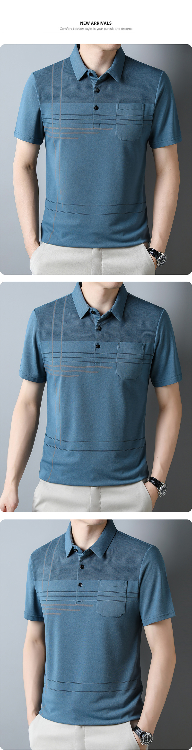 Mercerized cotton skin-friendly, breathable and antibacterial short-sleeved T-shirt for men, true pocket polo short-sleeved light luxury casual sports T-shirt pic 19