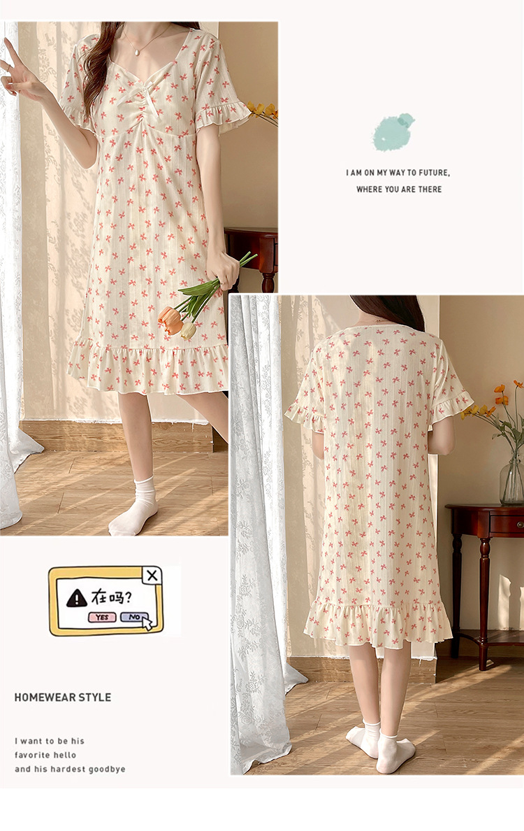 带胸垫睡裙女夏季短袖小清新连衣裙加大加肥大码300斤胖mm家居服详情8