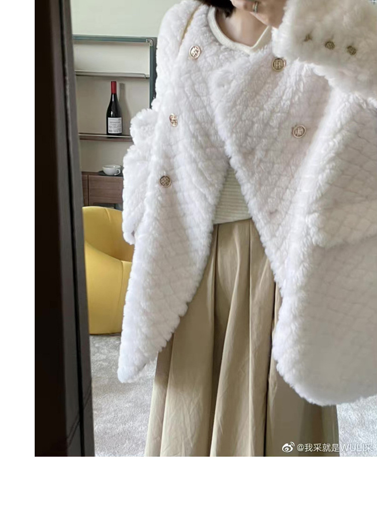 冬季新年羊羔毛皮草短款女网红羊剪绒布加迪全羊毛年轻短外套详情23