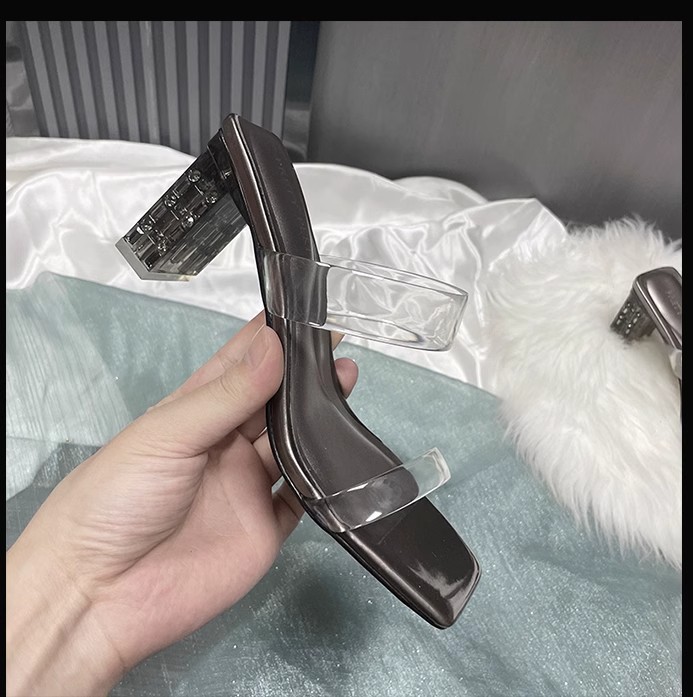 羊皮版~法式绝美透明一字凉拖鞋女夏季外穿精致2024新款粗高跟鞋详情35
