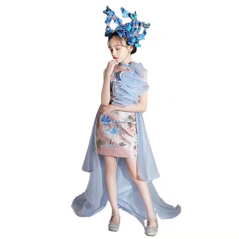 女童旗袍国潮改良夏季主持人儿童模特走秀T台潮装演出服国风礼服详情25
