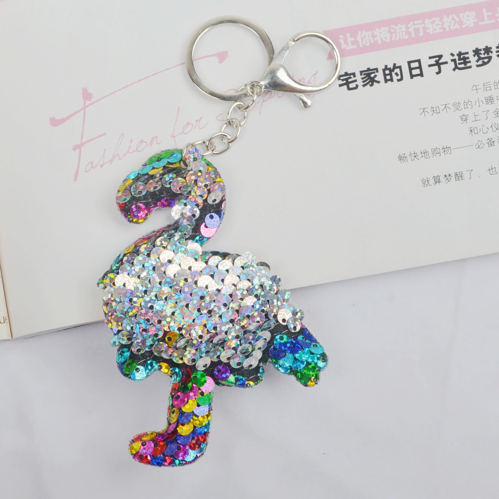 双面亮片包包独角兽海豚火烈鸟钥匙扣动物美人鱼礼品挂件跨境爆款详情37