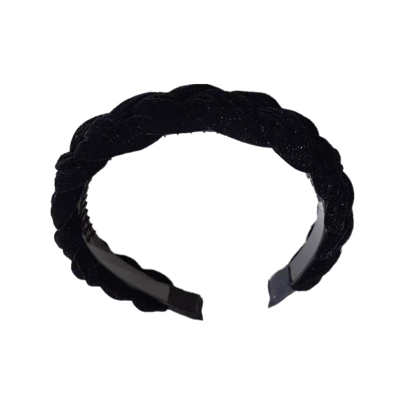 麻花手工编织发箍韩国复古金丝绒发卡高颅顶发窟带齿防滑简约气质详情5