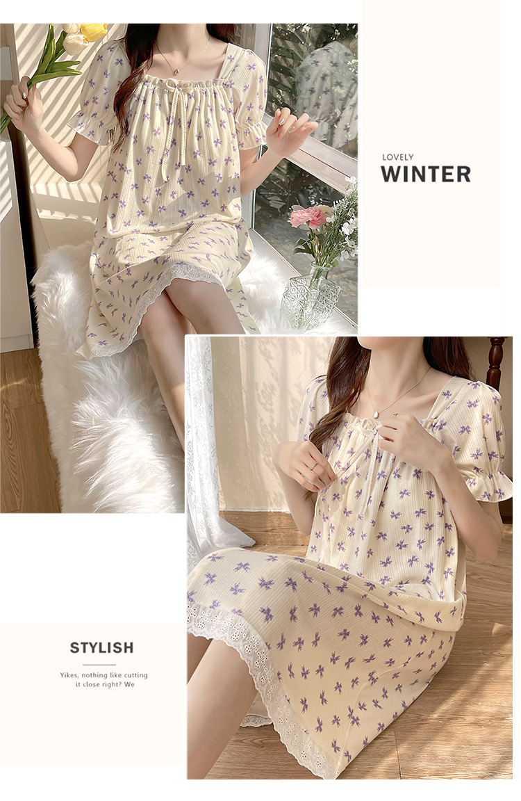 带胸垫睡裙女夏季短袖小清新连衣裙加大加肥大码300斤胖mm家居服详情15