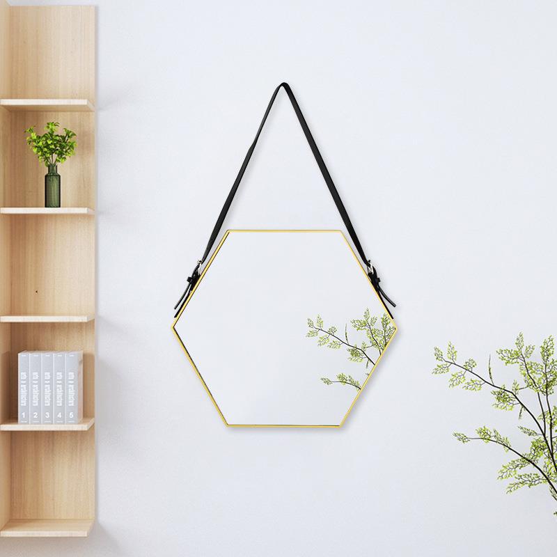 In stock, there are hexagonal decorative mirrors with gold edges, irregularly shaped mirrors, wall-mounted mirrors without drilling, and decorative mirrors for living rooms and bedrooms pic 3