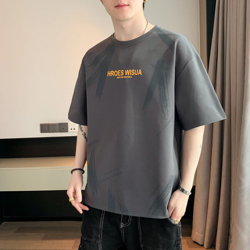 源头厂家短袖T恤男夏季新款复古钢印时尚印花打底衫潮流男装上衣详情3