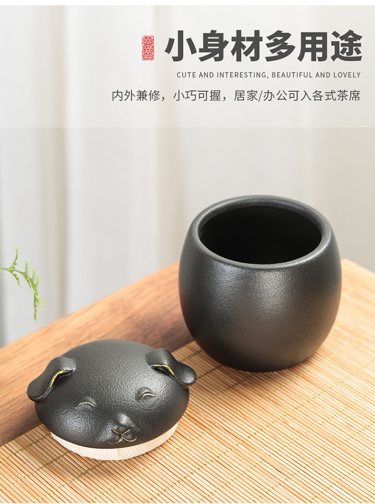 Dog pet can decoration, tea storage can, porcelain sealed can, puppy can, portable small size, travel flower tea can logo pic 9