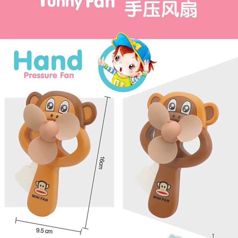 小猴压力风扇夏天手持手压风扇卡通玩具便携式按压风扇批发详情1