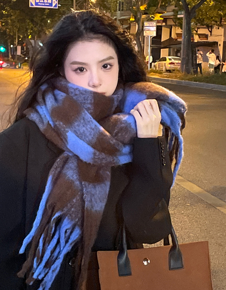 秋冬季围巾女千鸟格仿羊绒针织保暖加厚高级感韩版学生情侣围脖详情4