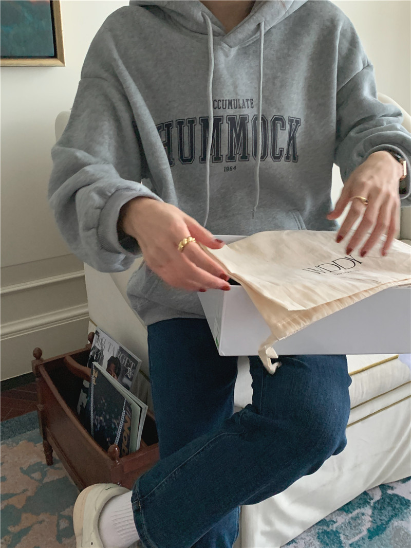 Letter-printed pullover with fleece hooded sweatshirt for women 2023 autumn/Winter new style Korean loose and versatile long-sleeved top pic 64