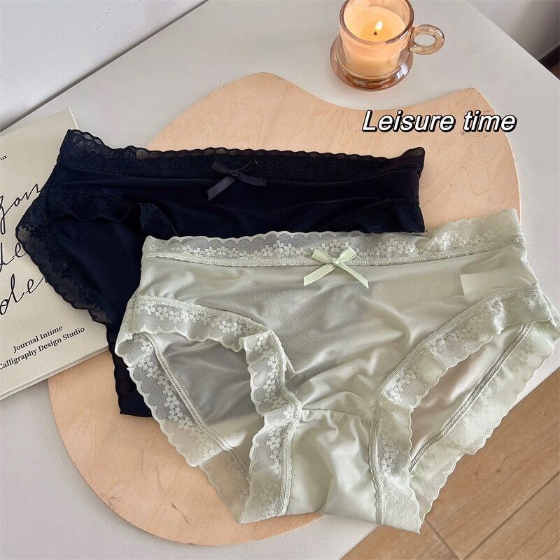 “奶油少女”日系速干冰丝内裤夏季无痕女生中腰薄款蕾丝边三角裤详情15