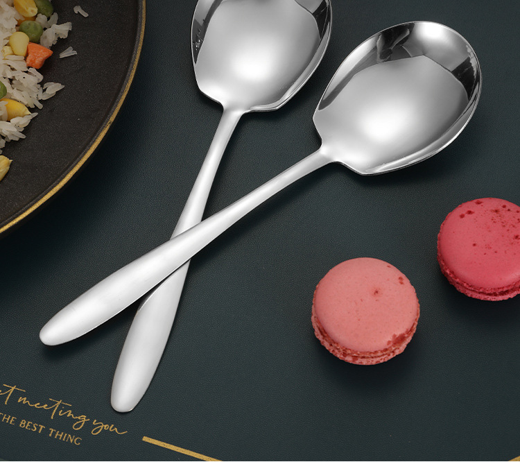 不锈钢勺子批发酒店自助餐高颜值公用分餐勺家用加厚汤匙饭勺餐具详情12