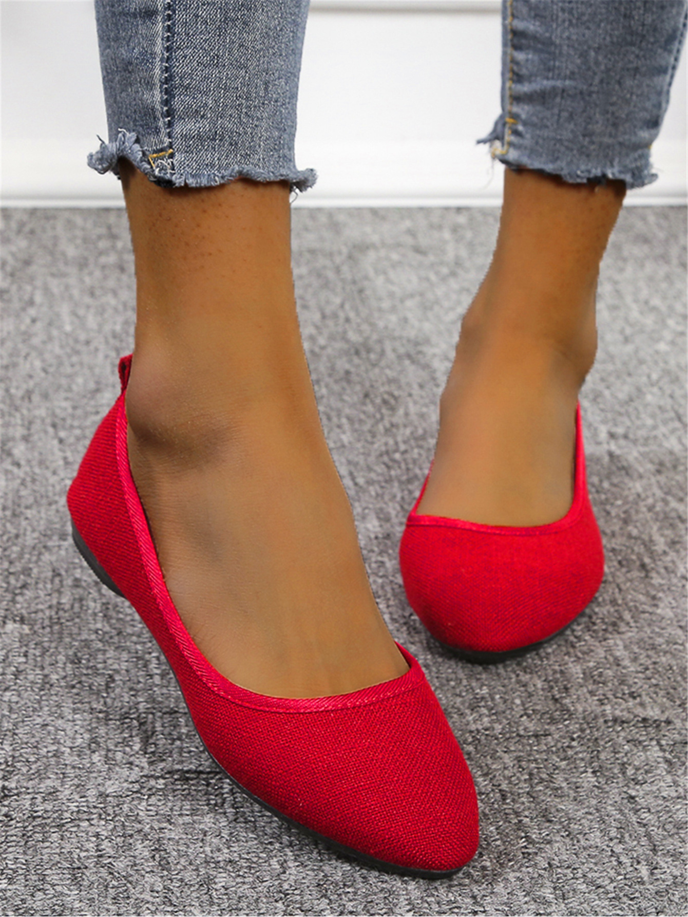 2023春夏新款跨境四季欧洲站休闲女单鞋纯色平跟亚麻休闲女士鞋子详情5