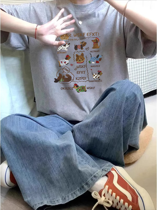 美式复古圆领短袖t恤女夏季2025新款小个子宽松慵懒别致半袖上衣详情10