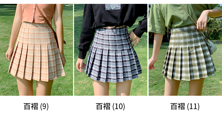 2021 New Korean-style high-waisted, slimming, versatile and anti-glare A-line checkered pleated skirt short skirt for women pic 10