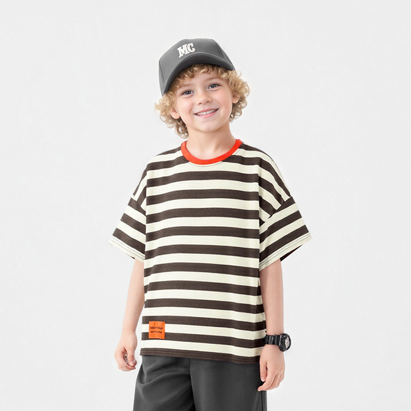 夏季童装韩版新款儿童运动短袖 大童潮款条纹上衣男童短袖t恤批发详情2