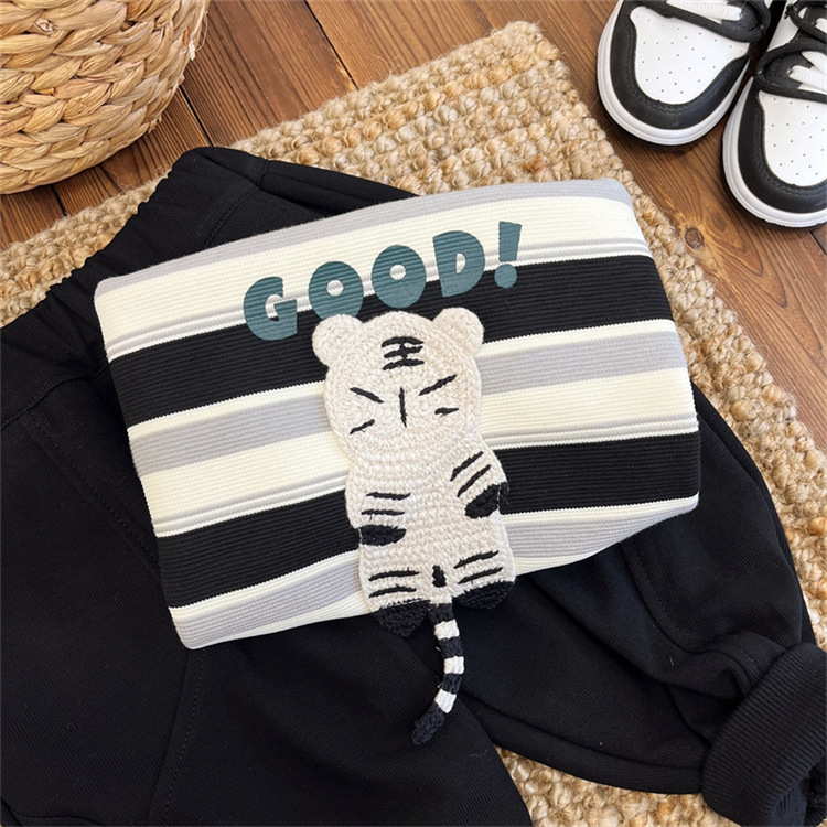 男童卫衣春秋款2024新款儿童潮韩版卡通衣服秋装条纹宽松T恤上衣详情2