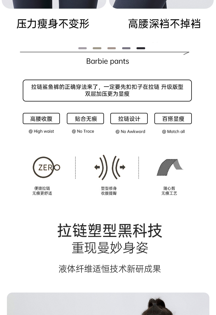 春夏塑形拉链美体裤显瘦弹力收腹小脚裤高腰大码打底裤女外穿详情3