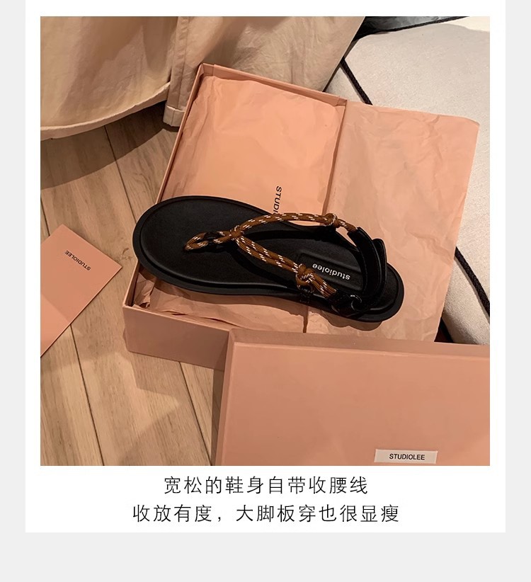 葡萄妈闪闪水钻~罗马风平底绳结百搭夹趾外穿人字拖凉鞋女夏季款详情14