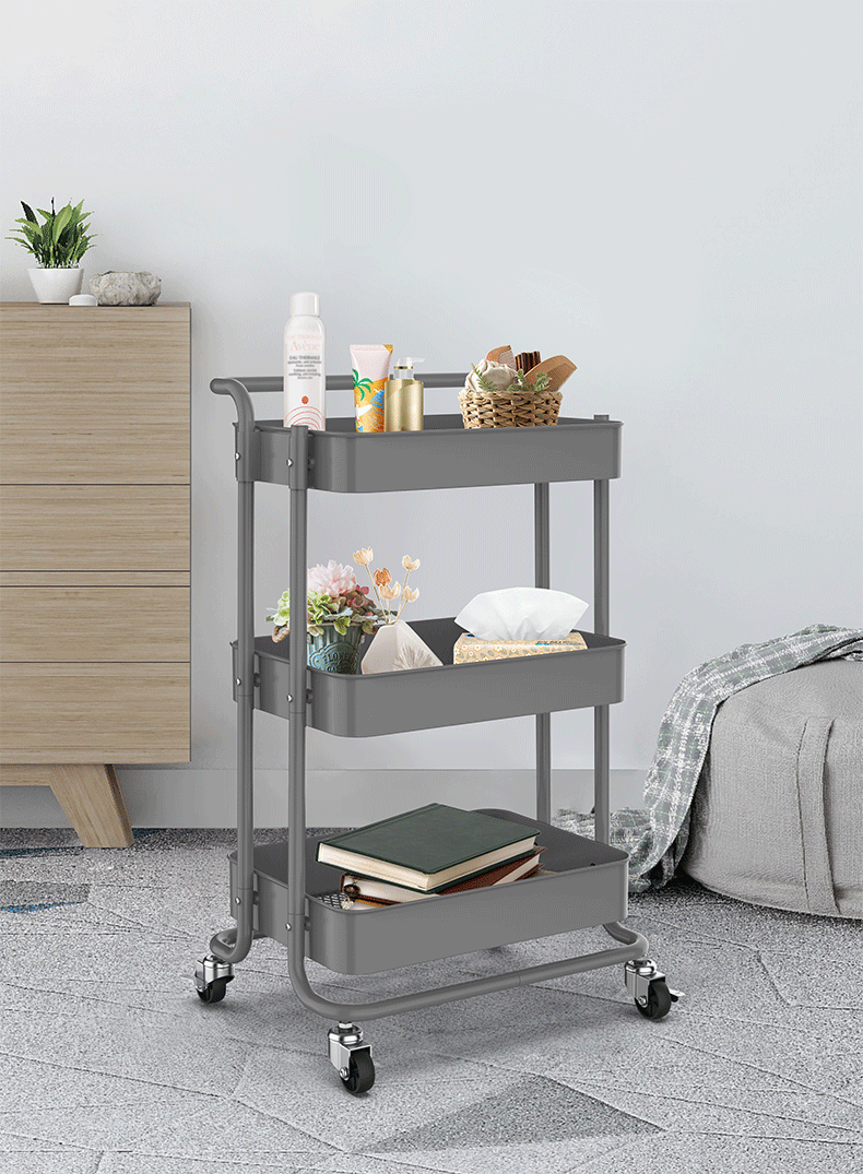 Mobile trolley, floor-standing, multi-level kitchen storage trolley, living room snack storage trolley, bathroom storage rack pic 17