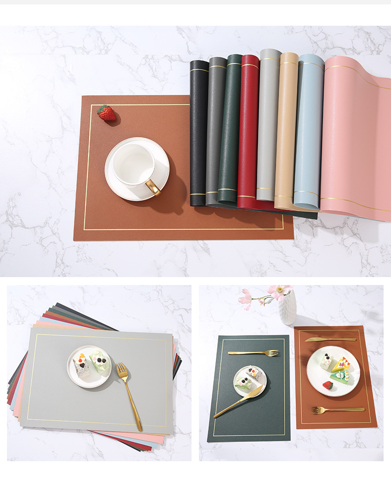跨境北欧风方形纯色皮革西餐垫防水防油耐高温家用环保防滑餐桌垫详情2