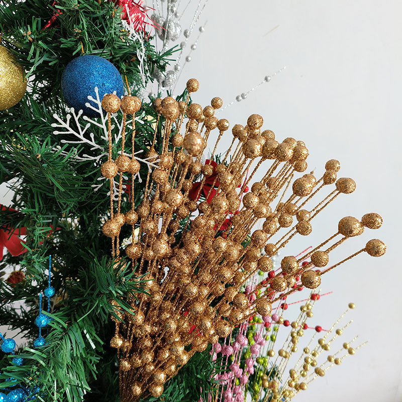 圣诞装饰仿真金粉浆果开心果金粉球把束假花酒店婚庆装饰红果跨境详情1