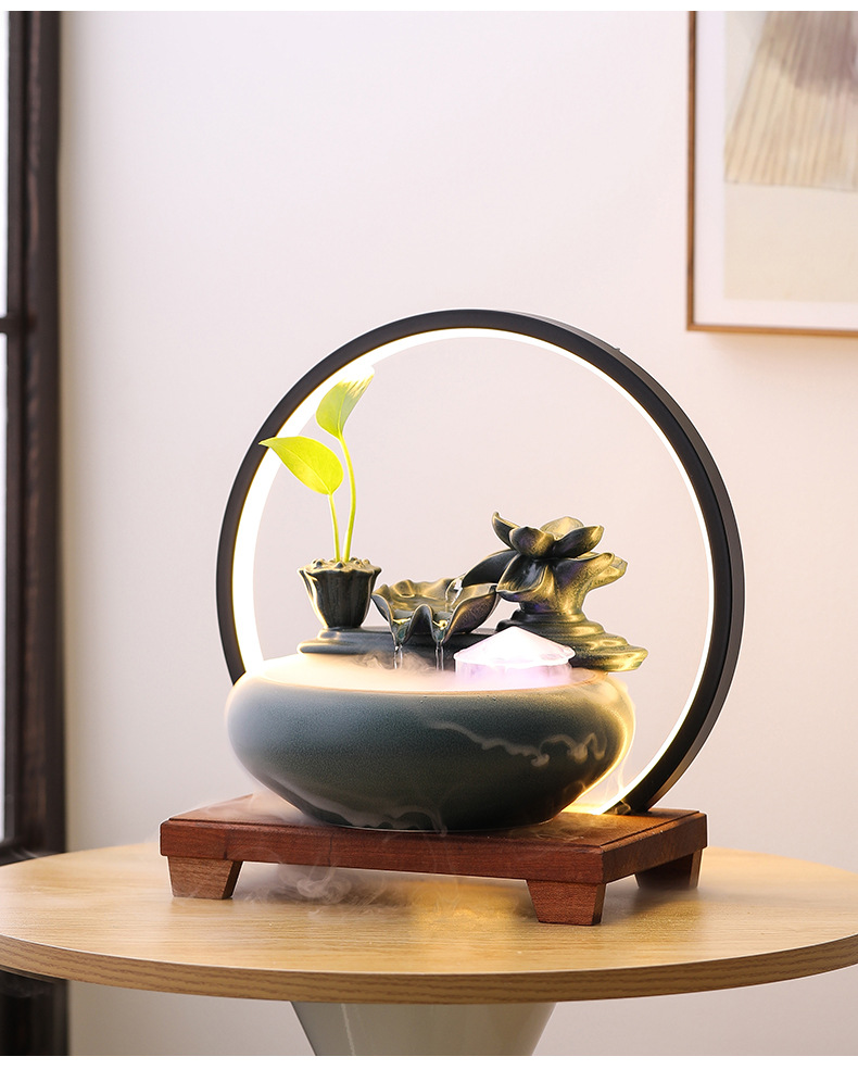 新中式招财流水摆件陶瓷小型桌面客厅茶桌办公室装饰品循环水景观详情19