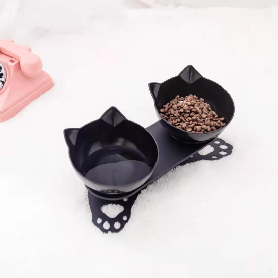 Pet bowl, cat neck guard, transparent tilted cat face, double bowl, dual-purpose, splash-proof dog food set in stock pic 9