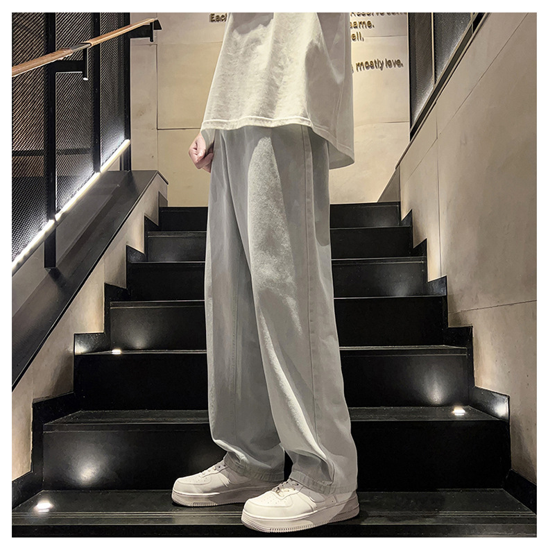 黑灰色男款春季牛仔裤港风cec宽松阔腿裤潮牌复古直筒休闲长裤子详情23