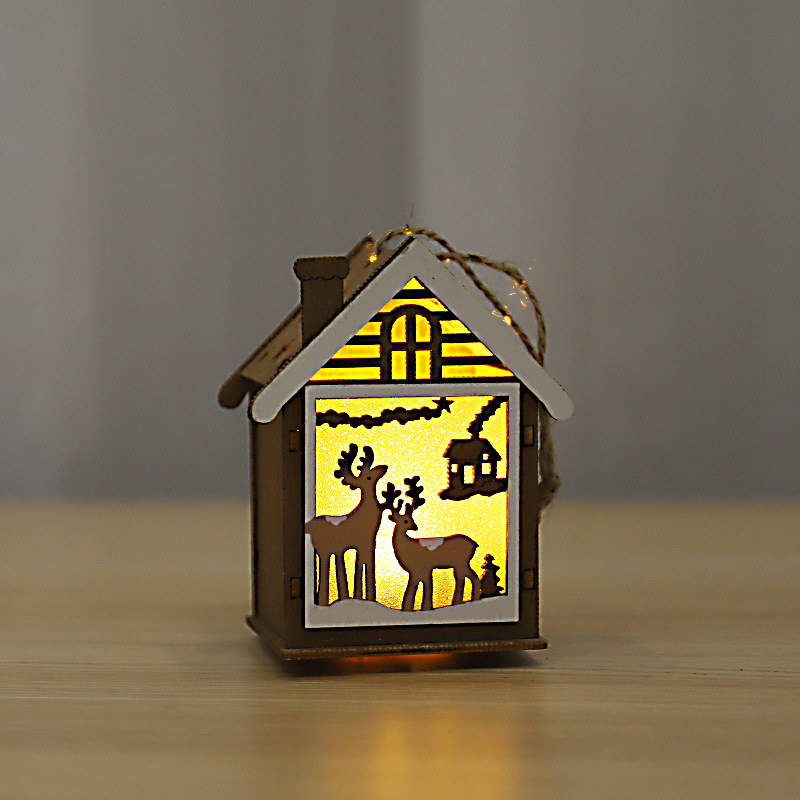 外贸圣诞屋子装饰品发光木头房子挂件diy圣诞树挂饰圣诞老人麋鹿详情5