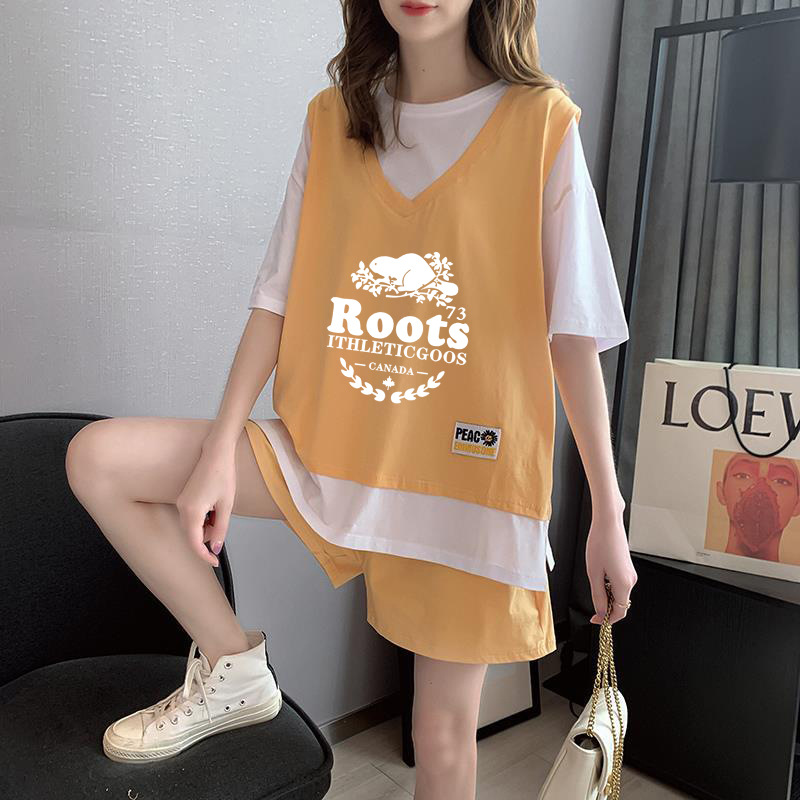 A two-piece short pants casual sportswear set for women in summer, Korean style short-sleeved sportswear, fashionable, loose and youthful two-piece set pic 8