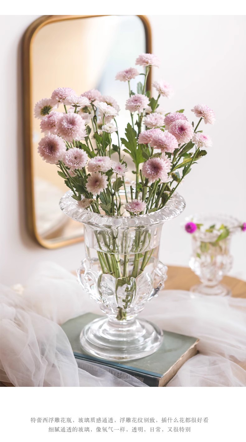 北欧ins高颜值罗马高脚风灯透明玻璃花瓶水养鲜花插花器餐桌摆件详情6