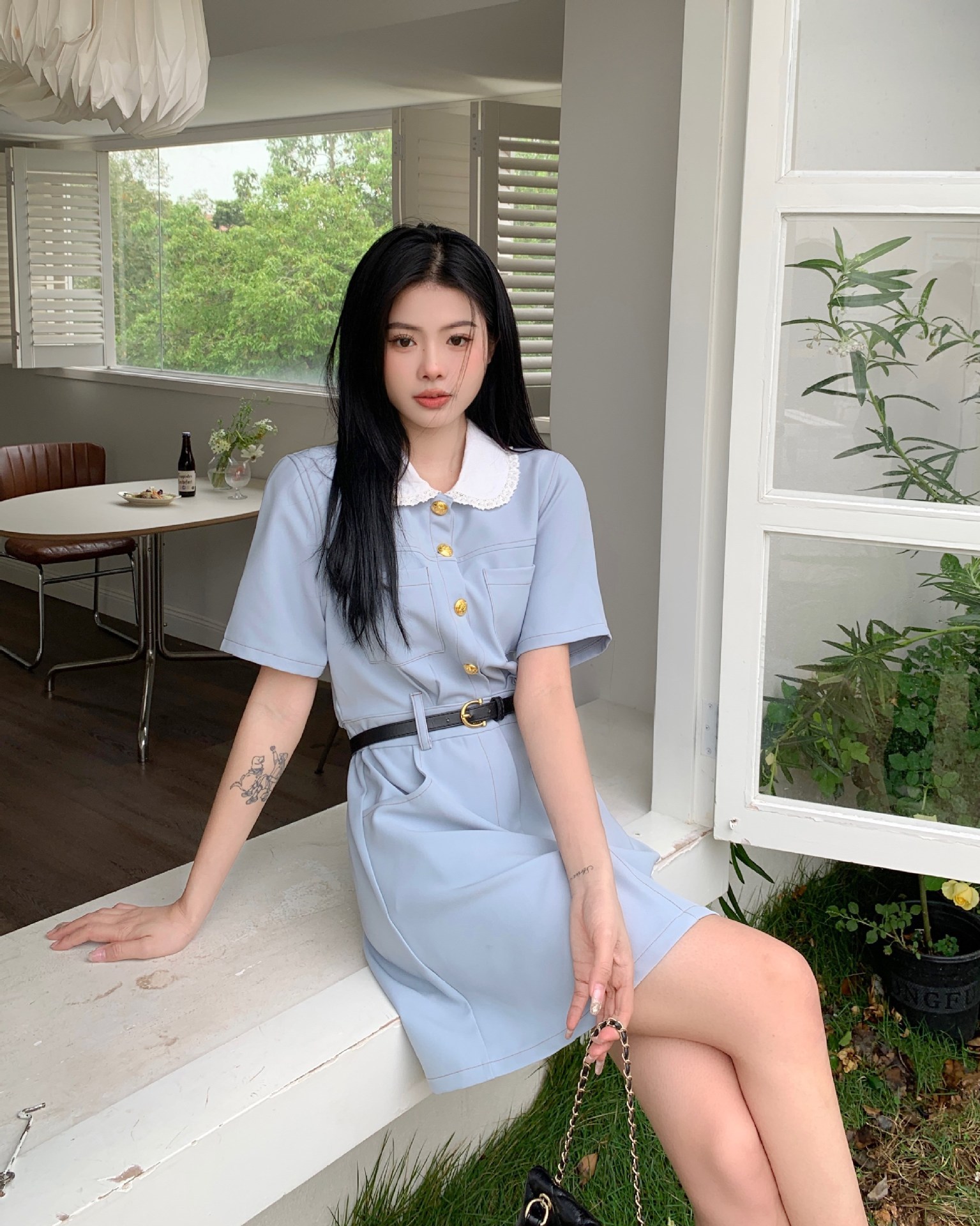 大码女装胖mm百搭娃娃领连衣裙2023夏季新款休闲收腰韩版高级裙子详情14