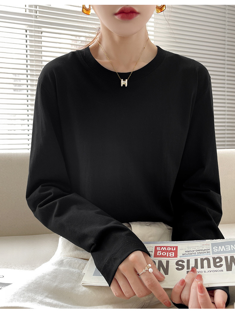 日系重磅长袖t恤女宽松纯棉情侣上衣打底衫秋款白色体恤男女同款详情26