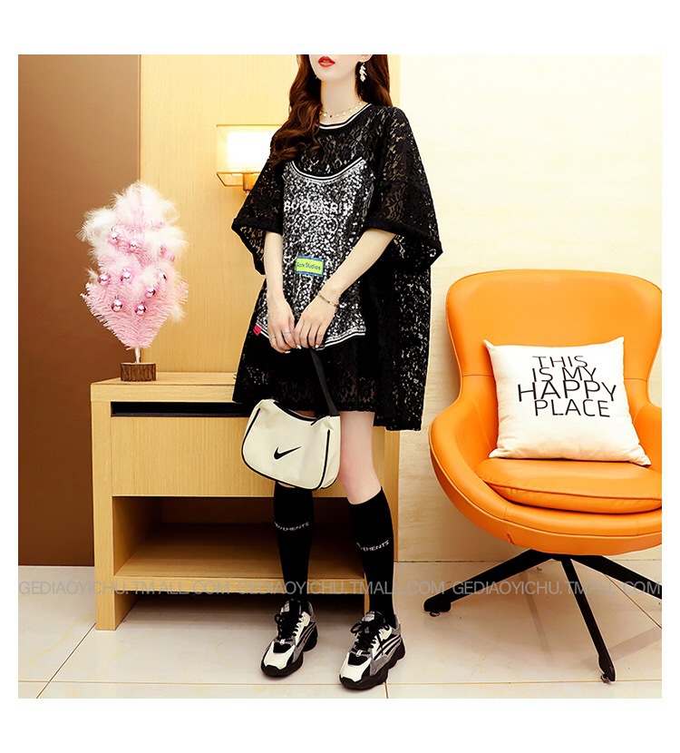 European large-sized cutout short-sleeved T-shirt for women, mid-length, 2021 new summer laid-back style, loose design sense top pic 14