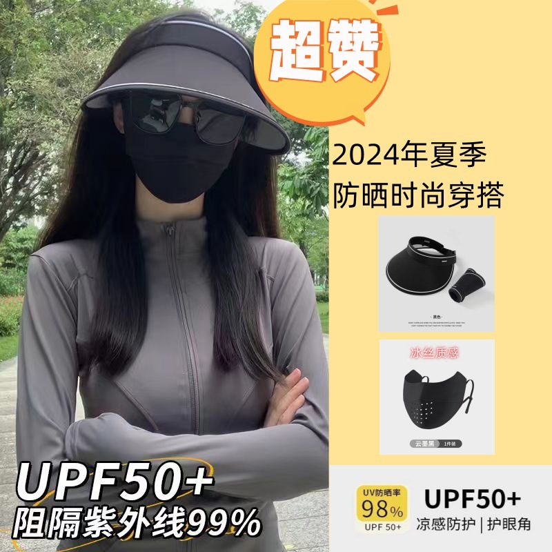 高颜值无痕冰丝防晒口罩女防紫外线薄透气全脸遮阳护眼角面罩夏季详情2
